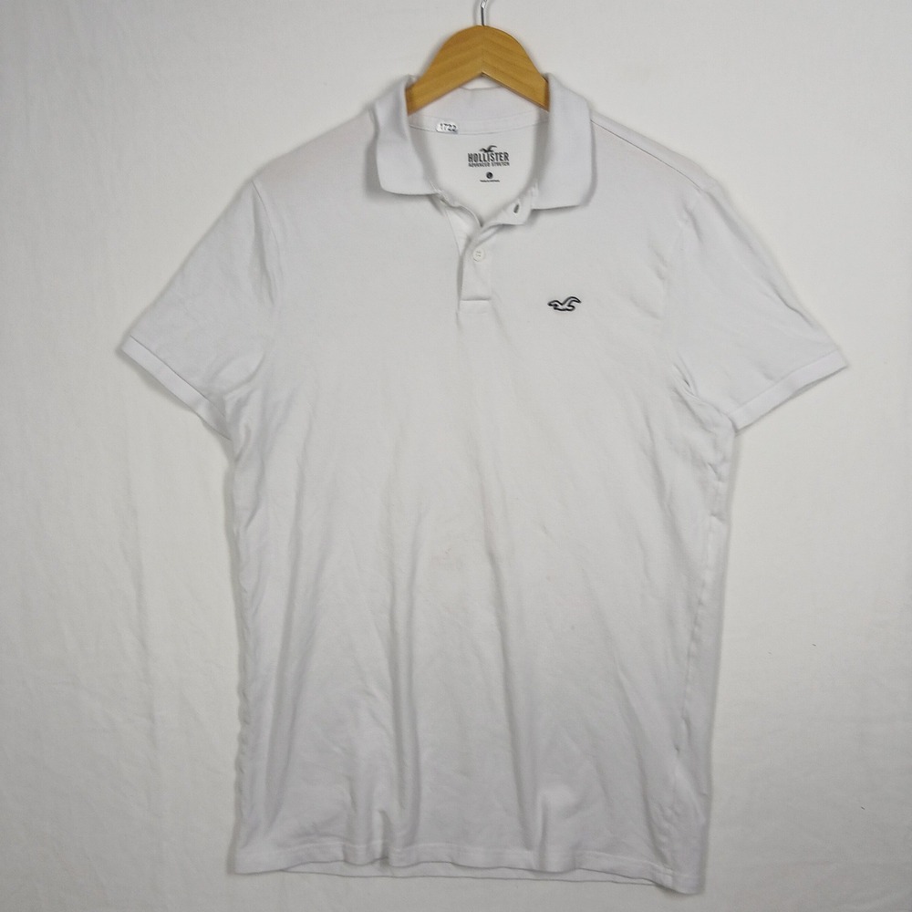 Hollister Advanced Stretch Polo Shirt Mens Large White Short Sleeve Seagull Logo